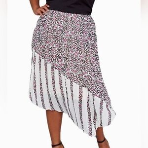 Lane Bryant Plus Asymmetrical Pleated Animal Print Skirt Purple White Black 28W